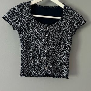 Brandy Melville Dark Blue Crop Top with White Flowers